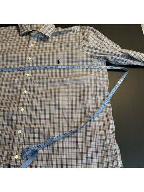 Polo Ralph Lauren Navy and White Plaid Shirt (see pics for measurements)‎